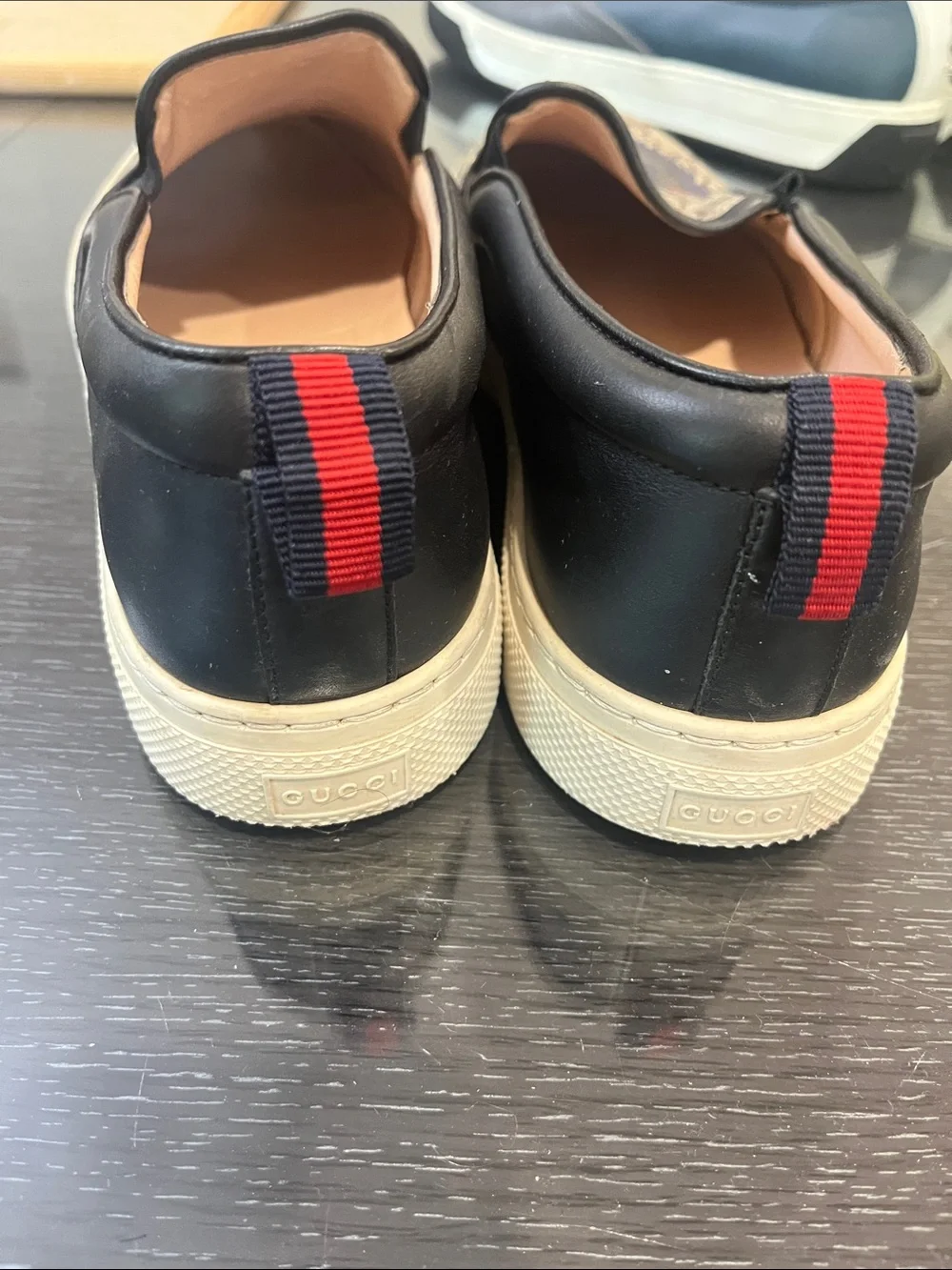 Gucci Beige GG Supreme Canvas Slip-On Sneakers with Black Wolf Graphic